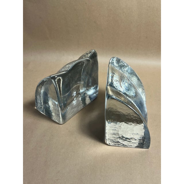 1970s Blenko Clear Glass Waterfall Bookends For Sale In San Francisco - Image 6 of 11