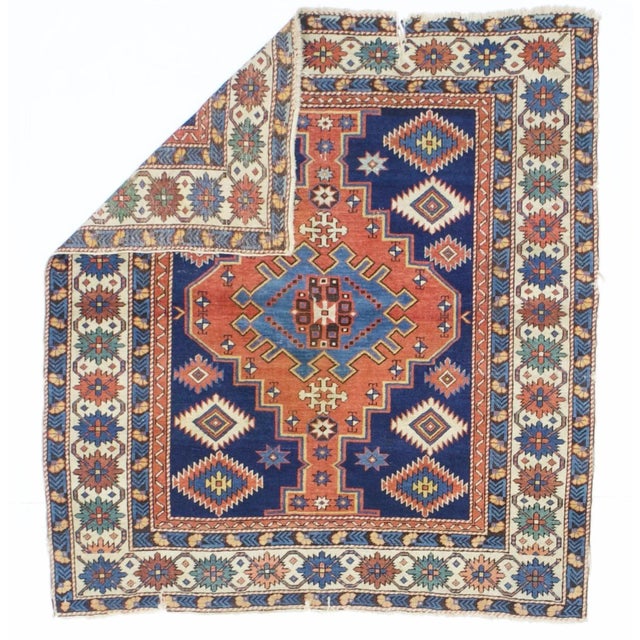 Antique Caucasian Shirvan Kuba Rug 4’3" x 4’7”. Azeri Turks inhabit the Kuba area of the central west Caspian Caucasus and...