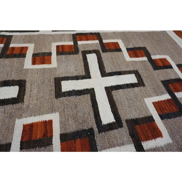 1920s Gray Geometric Antique American Navajo Carpet 4' X 5'9" Flatweave Wool Rug For Sale - Image 13 of 15