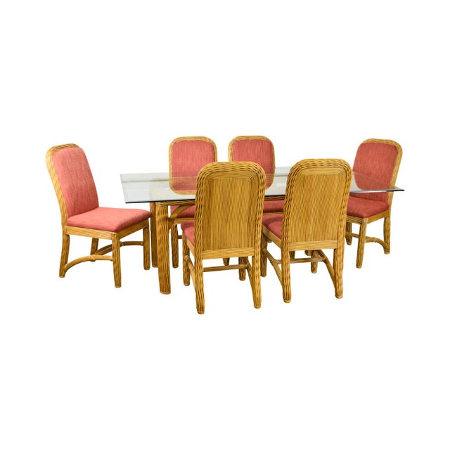 Braxton Culler Wicker Glass Top Table & 6 Chairs Dining Set Chairish