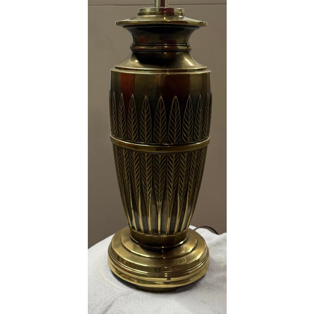 Vintage Brass Ginger Jar Table Lamps With Wheat Motif- A Pair For Sale - Image 4 of 11