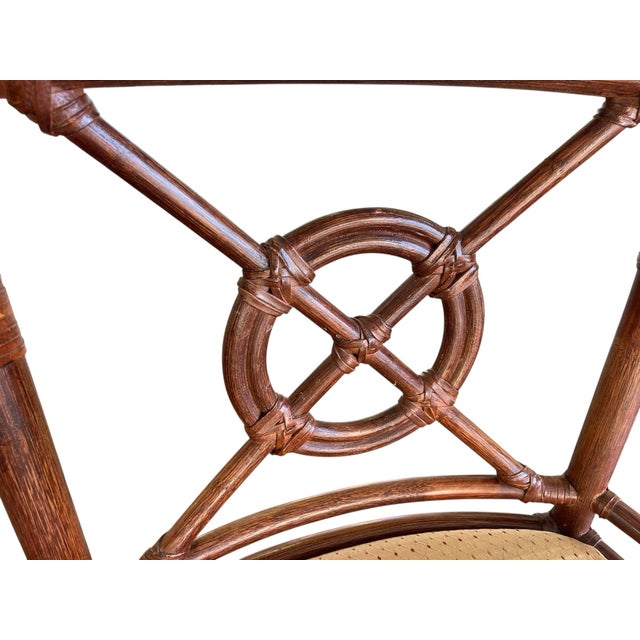 1990s Shelby Williams Target Back Rattan Dining Chairs, Set of Four, McGuire Style, Coastal, Regency, Palm Beach For Sale - Image 10 of 15