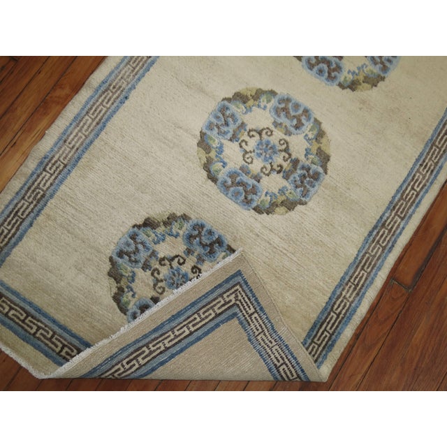 Ivory Light Blue Brown 20th Century Hand Knotted Wool Tibetan Scatter Throw Rug For Sale - Image 10 of 18