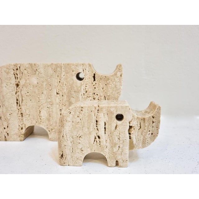 Stone Italian Brutalist Travertine Rhinoceros Sculptures attributed to Fratelli Mannelli, Italy, 1970s, Set of 4 For Sale - Image 7 of 9