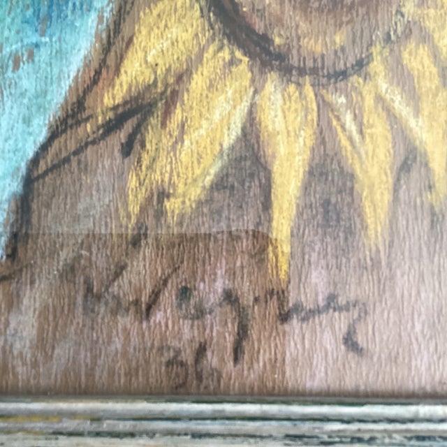 Yellow Antique Floral Still Life Painting on Paper Framed Signed Circa 1936 For Sale - Image 8 of 12