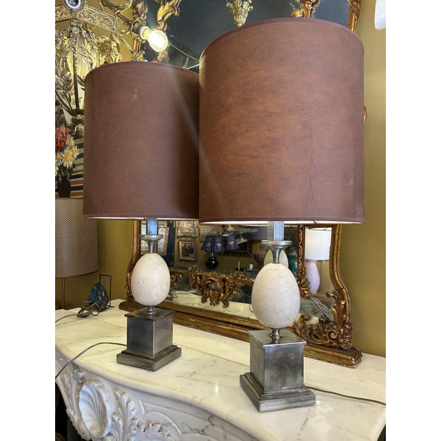 Brown Egg-Shaped Marble and Silver-Plated Metal Lamps, 1980s, Set of 2 For Sale - Image 8 of 8