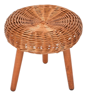 Mid-Century Stool or Side Table in Wicker and Wood by Tony Paul, Italy, 1950s