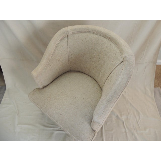 Mid-Century Modern Dunbar Style Barrel-Back Arm Club Chair. Vintage barrel-back arm lounge chair Curved tight back with...