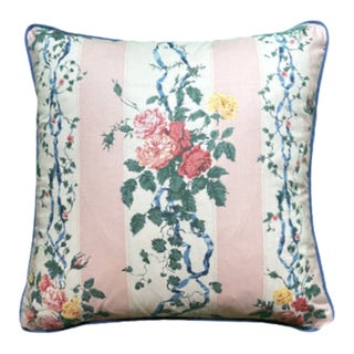 Millicent Roses and Ribbons Chintz Decorative Square Pillow With Down Feather Insert For Sale