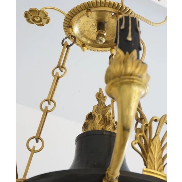 French Antique French Empire Chandelier in Patinated Bronze and Gold Dore For Sale - Image 3 of 13
