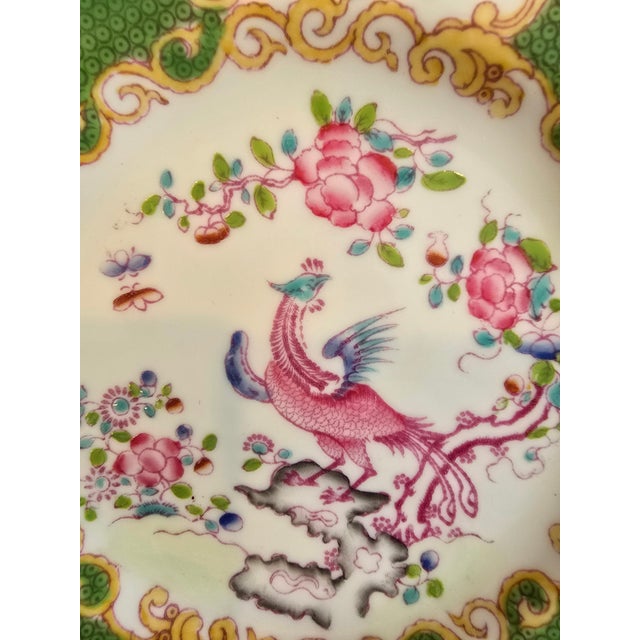 Chinoiserie Early 20th Century Minton Green Cockatrice Bread & Butter – Bone China - Set of 6 For Sale - Image 3 of 9