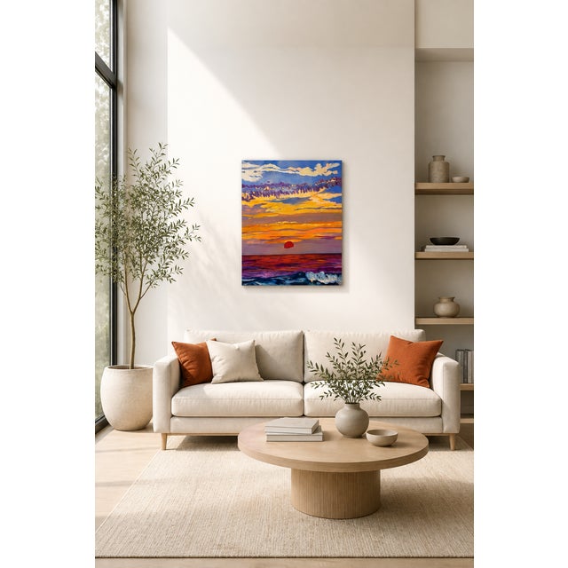 Javiera Da Fonseca Ilić "Apókalypsis" Oil on Canvas, Fiery Red Sun Setting Over the Sea, Contemporary Coastal Painting, 2026 For Sale - Image 6 of 6
