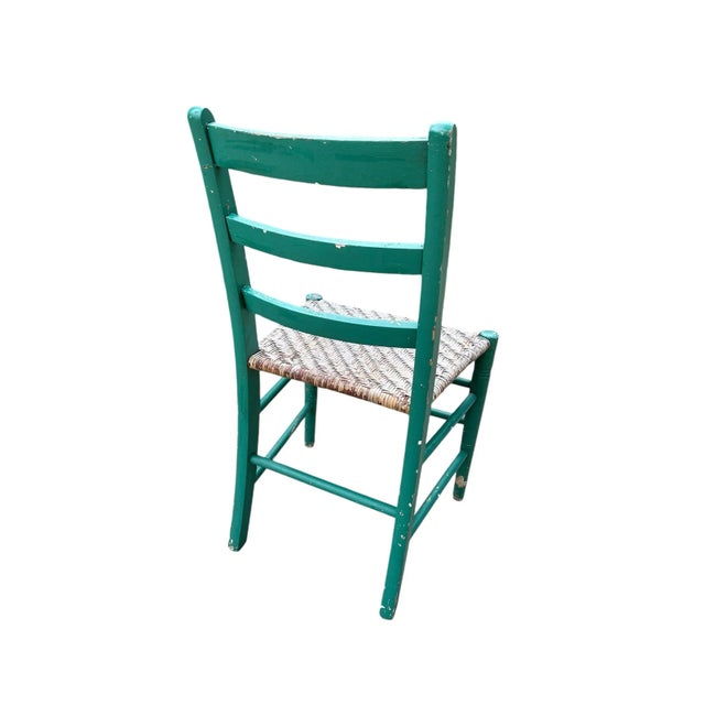 Antique Green Painted Rattan Chair Distressed Rustic Shabby Chic For Sale - Image 9 of 11