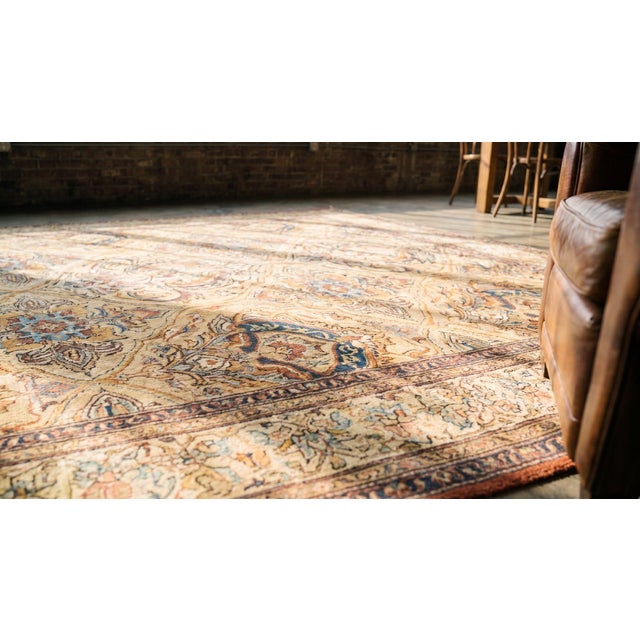 Sensational Camel Color With Cute Floral Design Antique Persian Kirman Laver Rug For Sale In New York - Image 6 of 8
