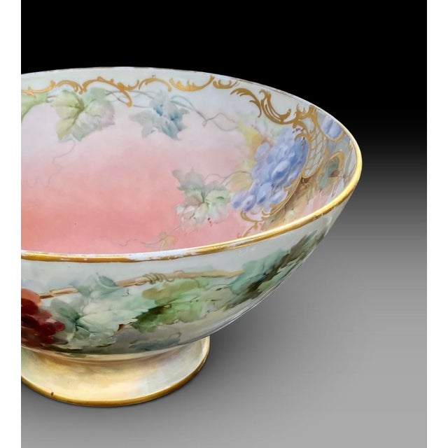 1900 - 1909 Antique Limoges Porcelain Punch Bowl, Hand-Painted Grapes, France For Sale - Image 5 of 17