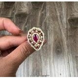 Red Roshe Jewels 3.38 Carat Ruby Diamond 14 Karat Yellow Gold Cocktail Ring, Size 7 For Sale - Image 8 of 8