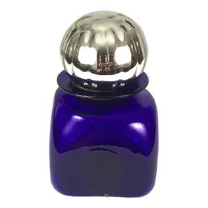 1980s Hand Blown Cobalt Glass Storage Jar With a Mercury Glass Stopper