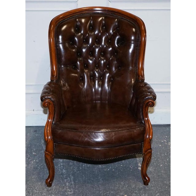 Set of Victorian Chesterfield Armchair and Ottoman in Dyed Leather For Sale - Image 16 of 18