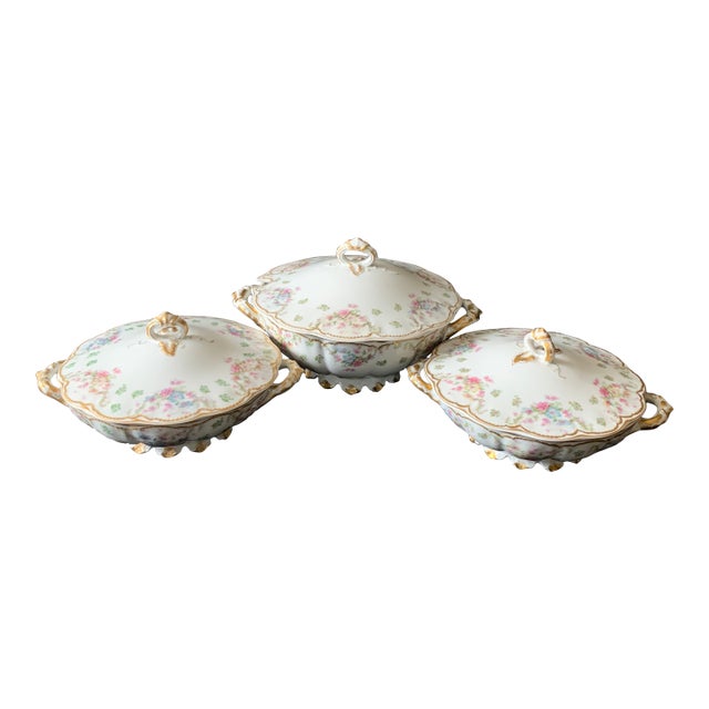 Vintage French Limoges Serving Dishes With Lids- Set of 3 For Sale