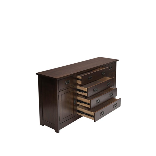 "The Mission Oak 6-Drawer 62"" Sideboard - Walnut blends timeless craftsmanship with practical storage. Handcrafted from...