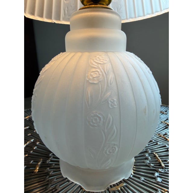 1920s Diminutive Frosted Glass Art Deco Table Lamp French Industrial / Machine Age For Sale - Image 10 of 11