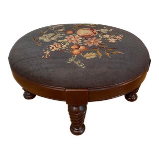 1920s Needlepoint Mahogany Footstool For Sale