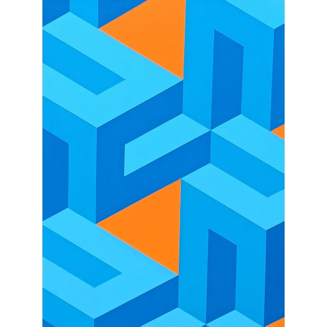 Austin Magruder Contemporary Orange & Blue Colorful Tessellated Geometric Abstract Painting, 2024 For Sale - Image 4 of 10