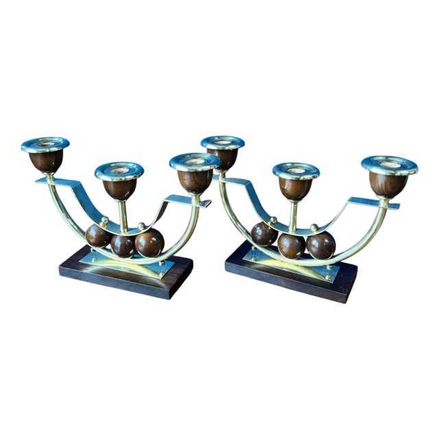 Minimalist Art Deco Candlesticks, 1930s, Set of 2 For Sale