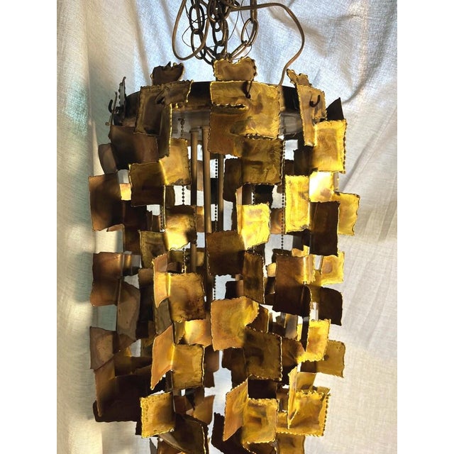 1960s 1960s Mid Century Modern Tom Greene Brutalist Torch-Cut Brass Chandelier for Feldman 1960s For Sale - Image 5 of 10