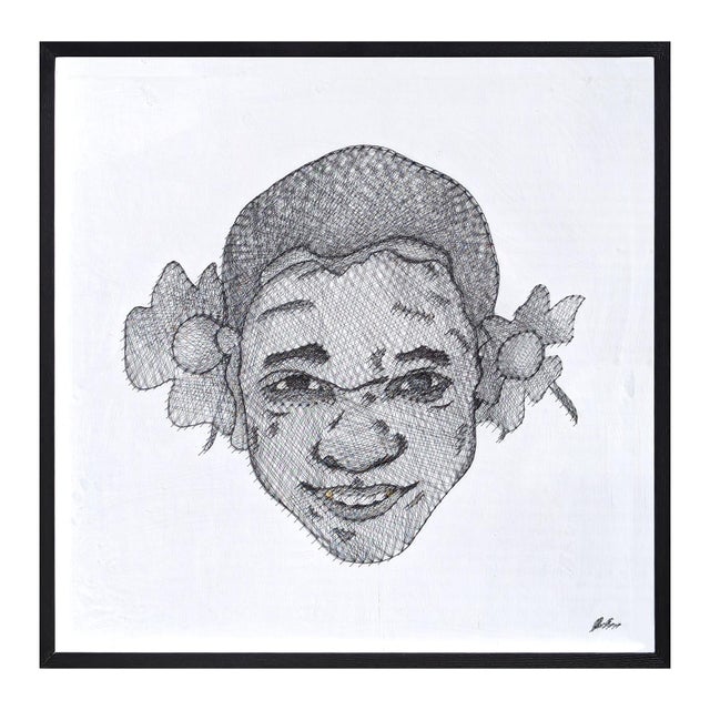 2020s Jaymes Earl "Opulence III" Contemporary Black and White Pin and Thread Mixed Media Portrait, 2023 For Sale - Image 5 of 12