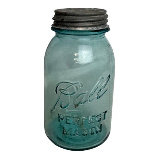 Antique Blue Glass Ball Jar 1920s For Sale