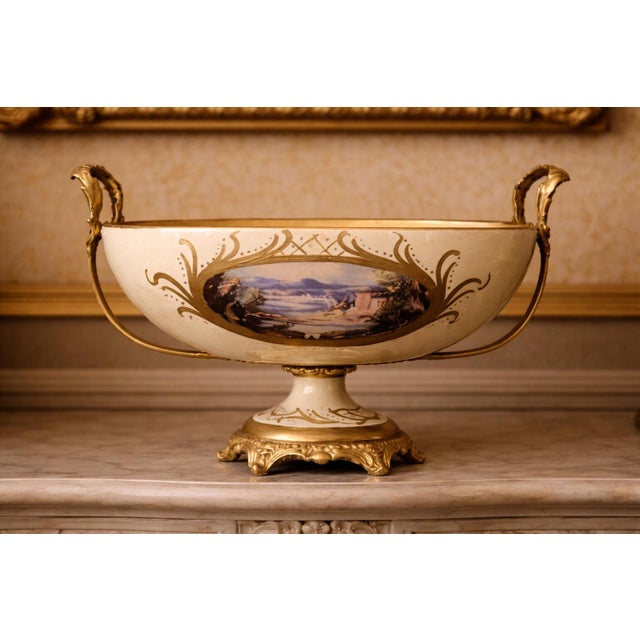 French 1970 Louis XVI Cream Porcelain Garniture-3 Pc For Sale - Image 3 of 18