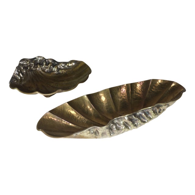 Art Deco Italian Silver Brass Metal Shell Starfish Bowls, 1930s, Set of 2 For Sale