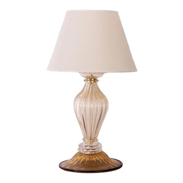 Large Murano Blown Glass Table Lamps with Gold and Amber Color with Lampshade For Sale - Image 12 of 12
