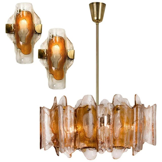 Crystal Glass Chandelier & Wall Lights by J.T. Kalmar, Set of 3 For Sale - Image 14 of 14