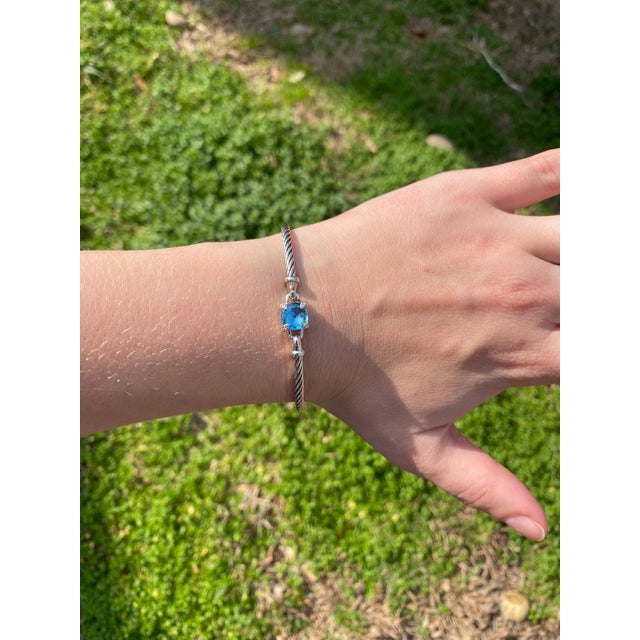 Metal David Yurman 2.53ctw Blue Topaz & Diamond Tension Bracelet, Sterling Silver For Sale - Image 7 of 7