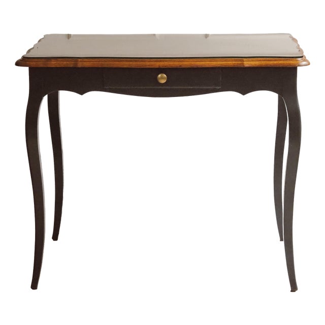 Louis XV Desk in Black with Oak Top and Glass Top For Sale