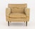 Edward Wormley for Dunbar Upholstered Arm Chair, with tan and green woven wool upholstery mounted on four brass tapered...