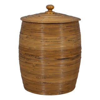 Vintage Italian Bamboo Container Basket, 1960s For Sale