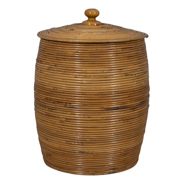 Vintage Italian Bamboo Container Basket, 1960s For Sale