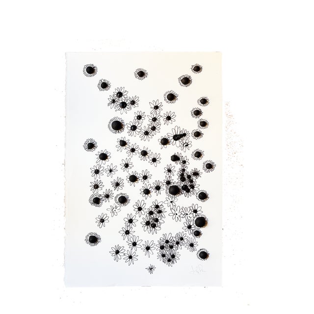 Wood pieces, gesso and ink on paper in white shadow box.