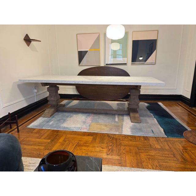 Immaculate condition. Carrara marble top, English beam base. No dings, scratches, or marking on the marble.