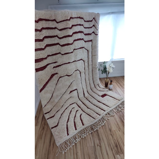 Handmade Moroccan Beni Mrirt Rug, Ivory Oxblood Topographic, 9'9" X 6'8" For Sale - Image 15 of 15