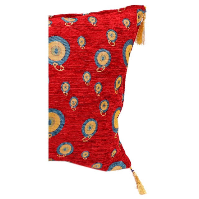 1990s 1990s Starry Night Glory Red Chenille Decorative Turkish Pillow For Sale - Image 5 of 6