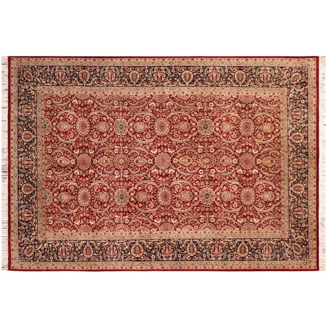 Red 1990's Floral Pak-Persian Red/Blue Wool Rug - 6'0'' X 8'6'' For Sale - Image 8 of 9