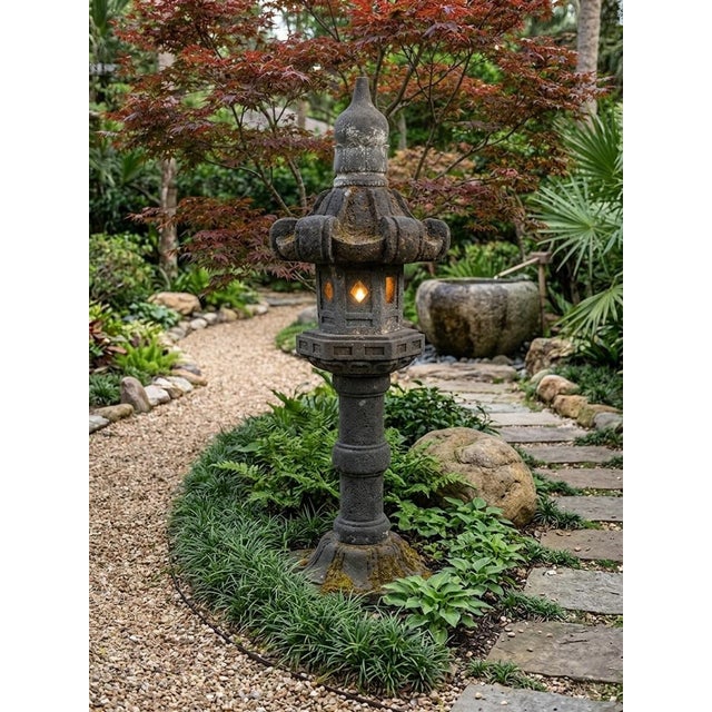 Antique Japanese Style Pagoda Garden Lantern (Tachi-Gata) For Sale - Image 10 of 12