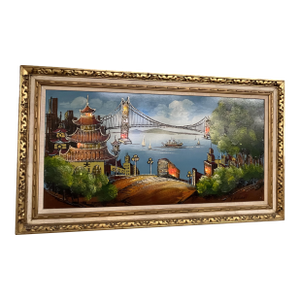 Light-Up Mid-Century San Francisco Bay Cityscape Oil Painting
