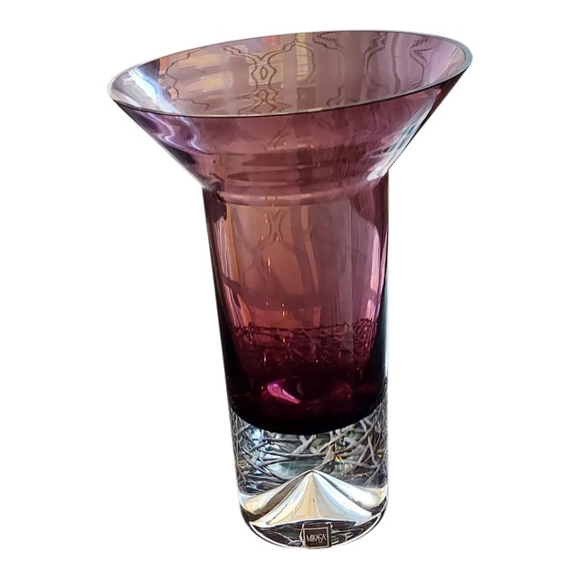 Vintage Mikasa Modern Heavy, Cranberry Colored Crystal Vase For Sale