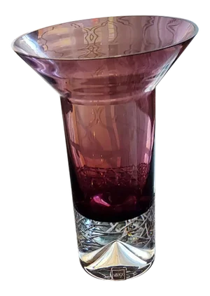 Vintage Mikasa Modern Heavy, Cranberry Colored Crystal Vase
