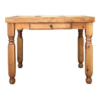 Vintage Knotty Pine Turned Wood Table For Sale
